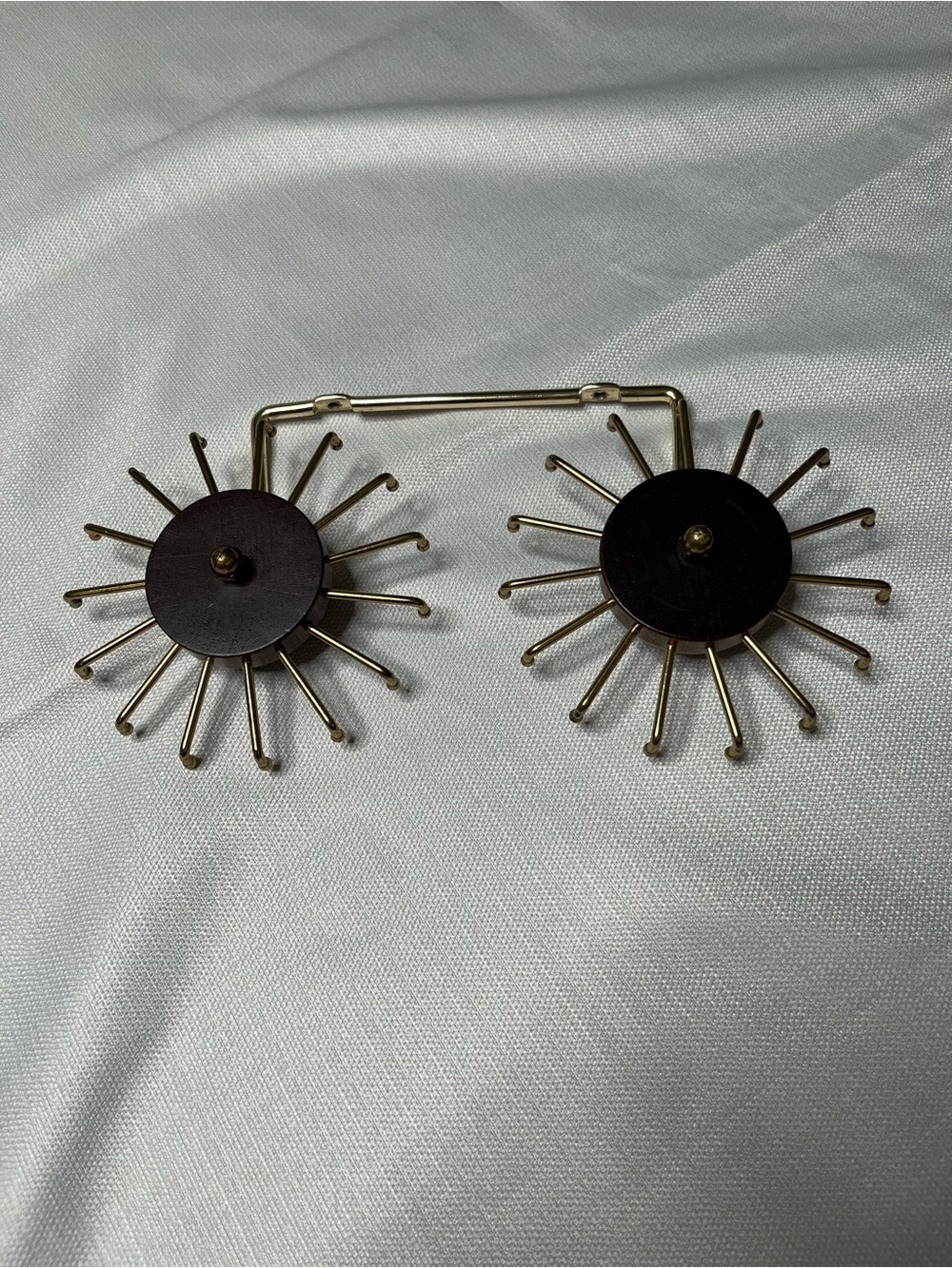 Vintage Spinning Tie Rack Closet Accessory Wood and Brass Organizer